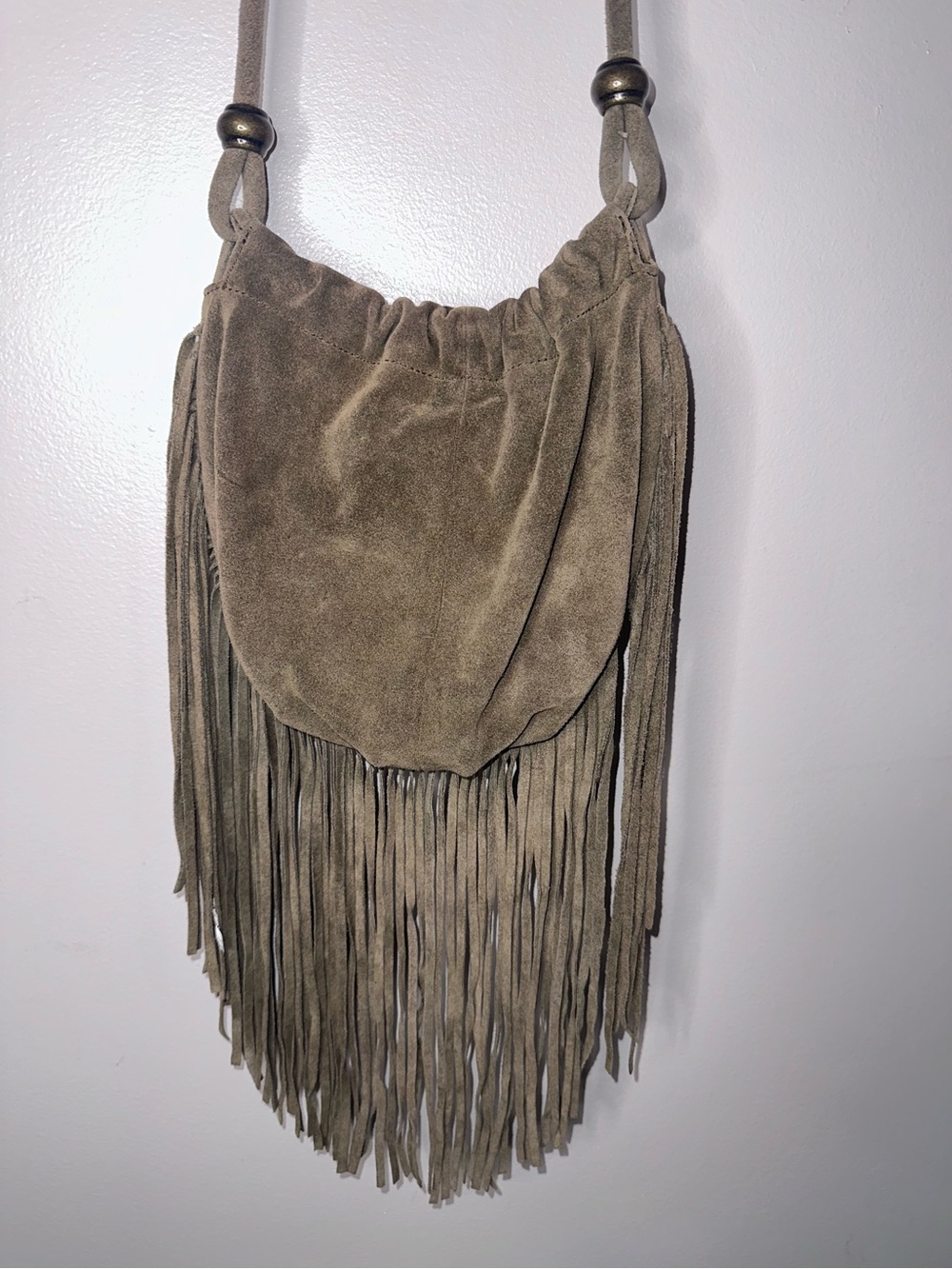 Urban Outfitters Festival Bohemian Olive Suede Crossbody Bag with Fringe